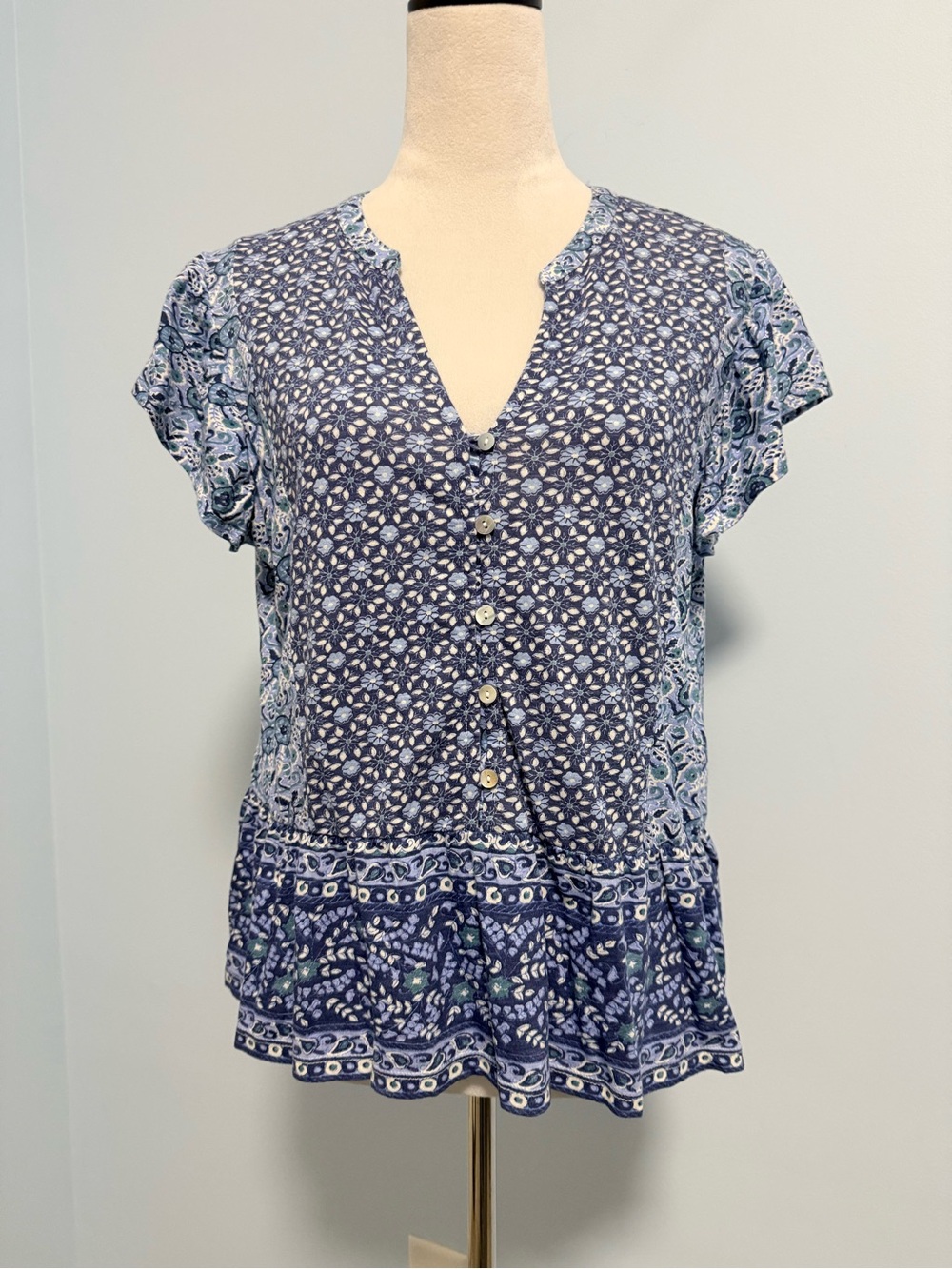 Lucky Brand Mix Print Flutter Sleeve Top Size L